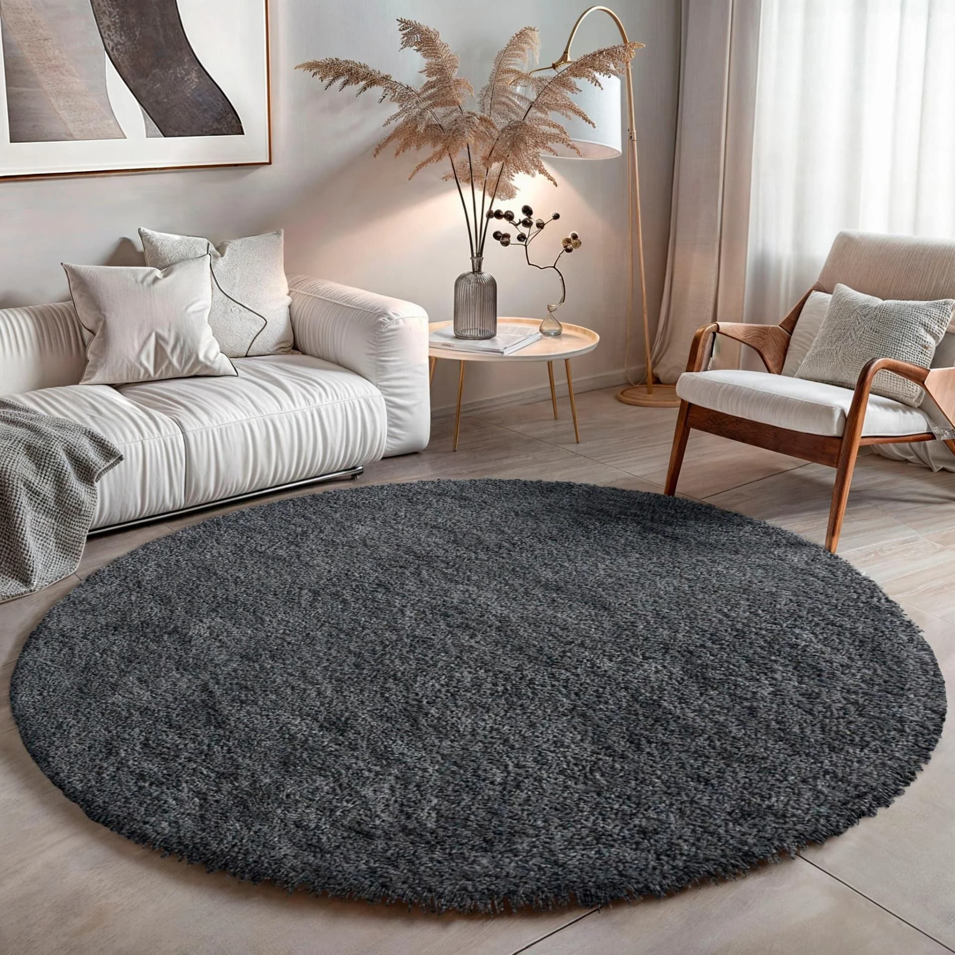 OTTO HOME Banji Hochflor-Teppich Grau Rund