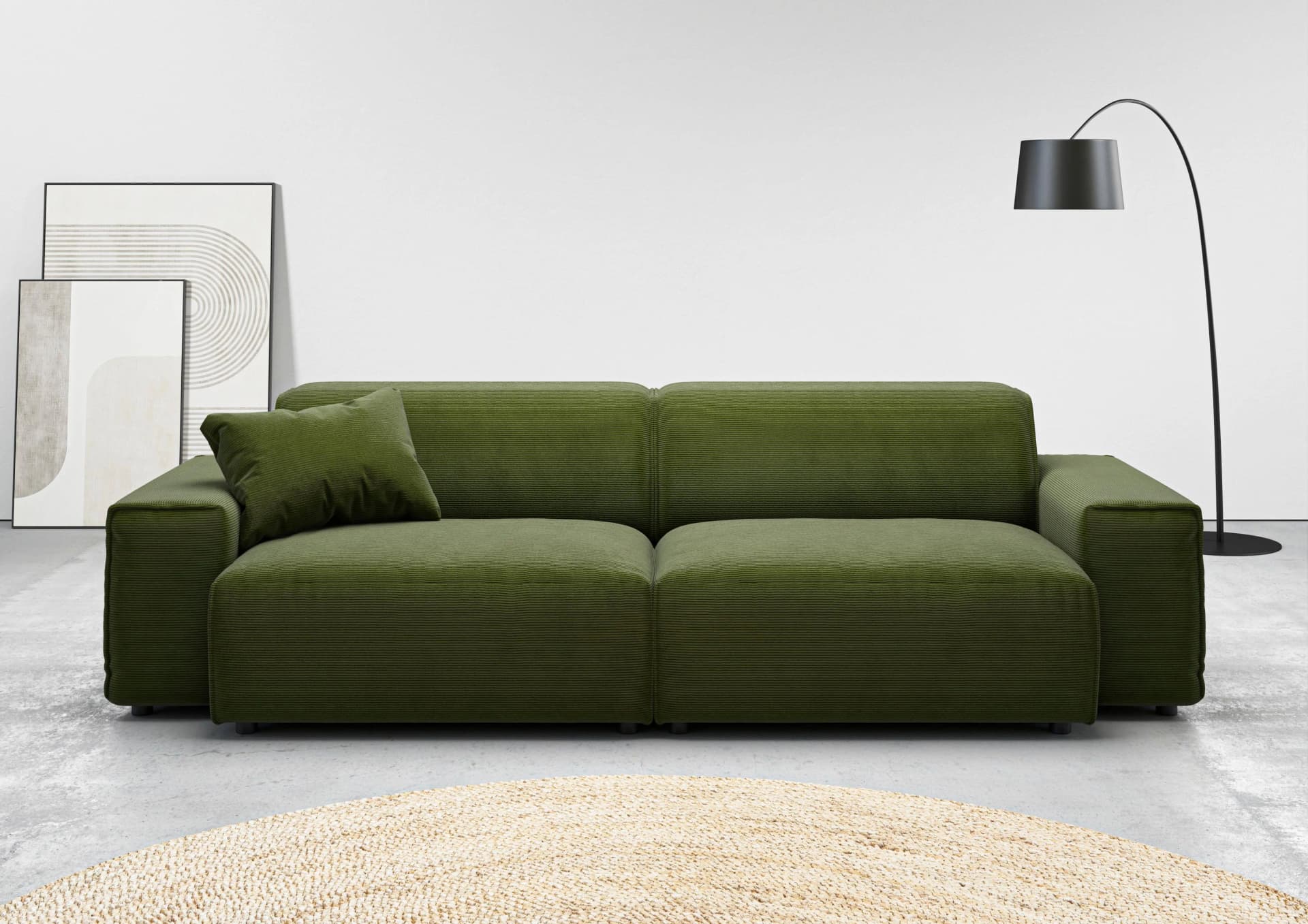 Home Affaire Big-Sofa Glimminge Grün Feincord mit Zierkissen