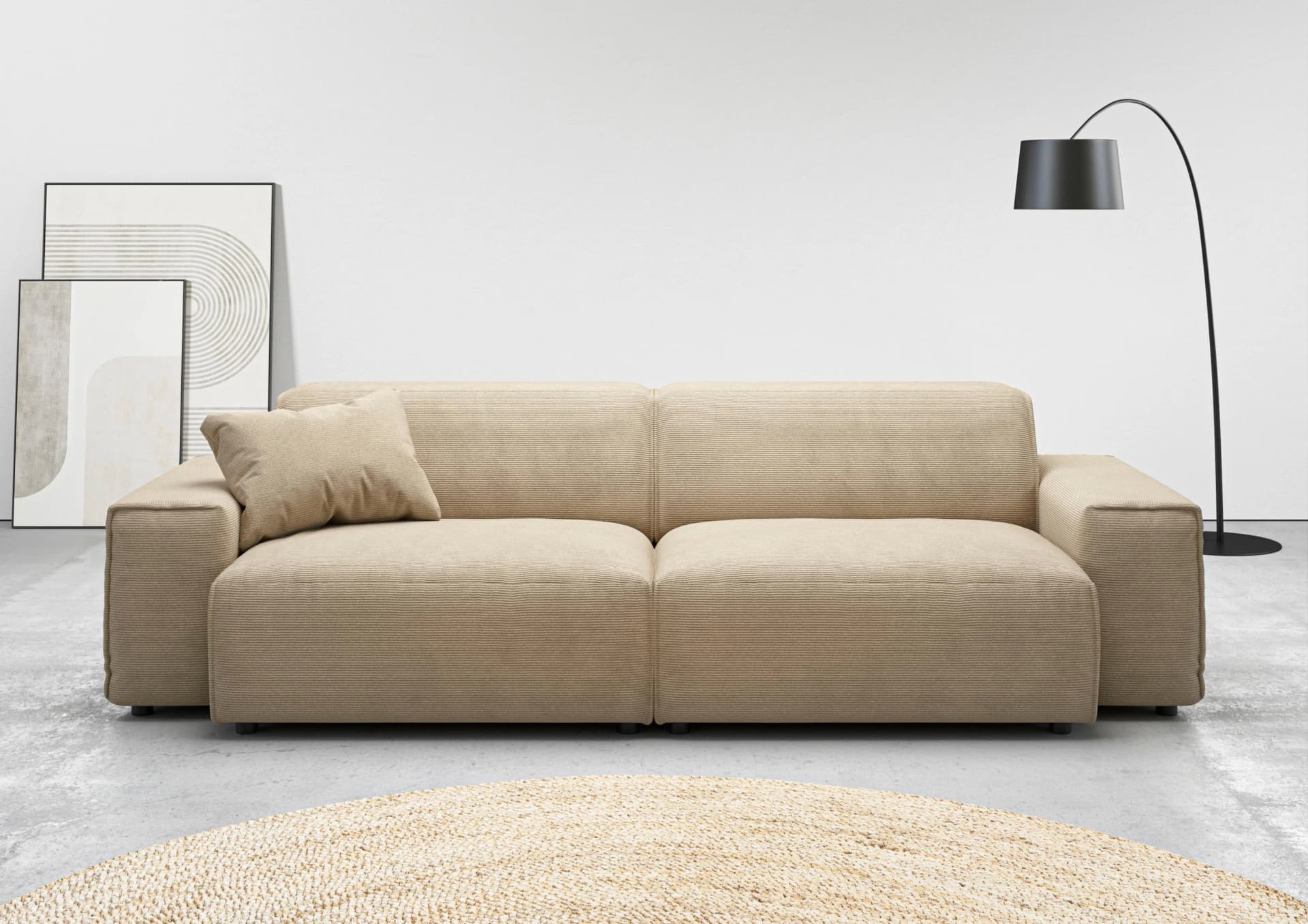 Home Affaire Big-Sofa Glimminge Beige Feincord mit Zierkissen