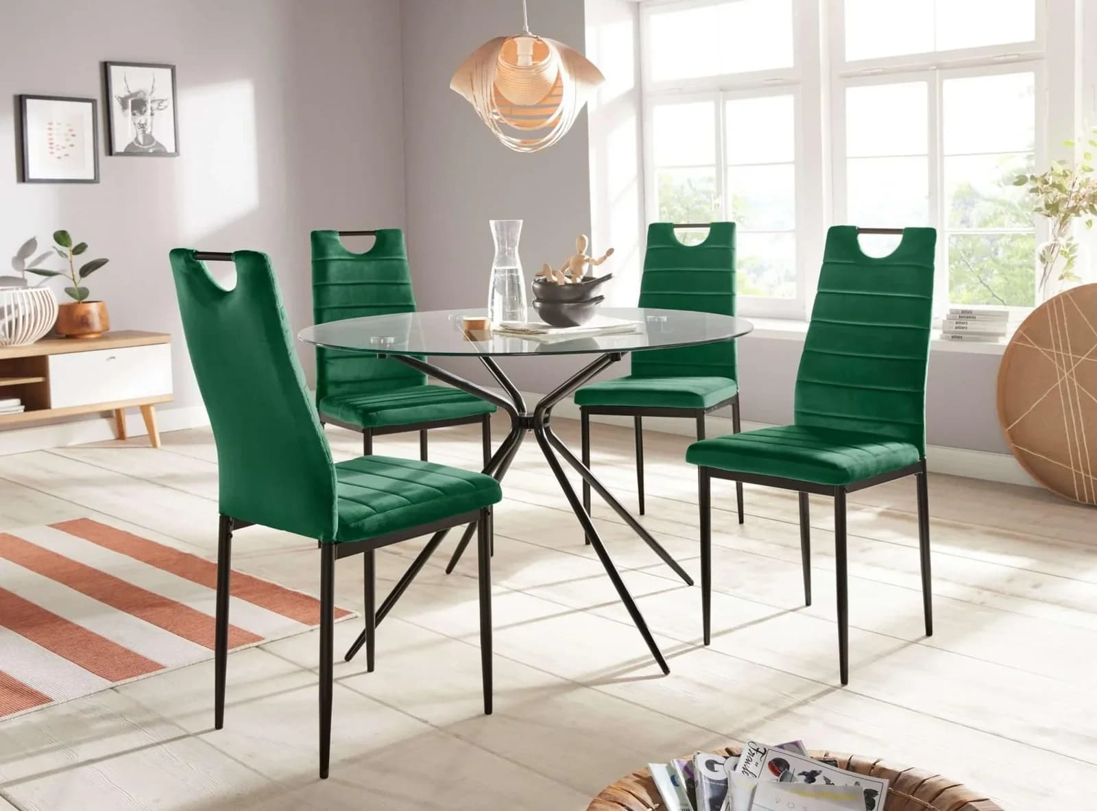 Essgruppe INOSIGN Silvi-Mandy Dunkelgrün Metall Glas Stoff