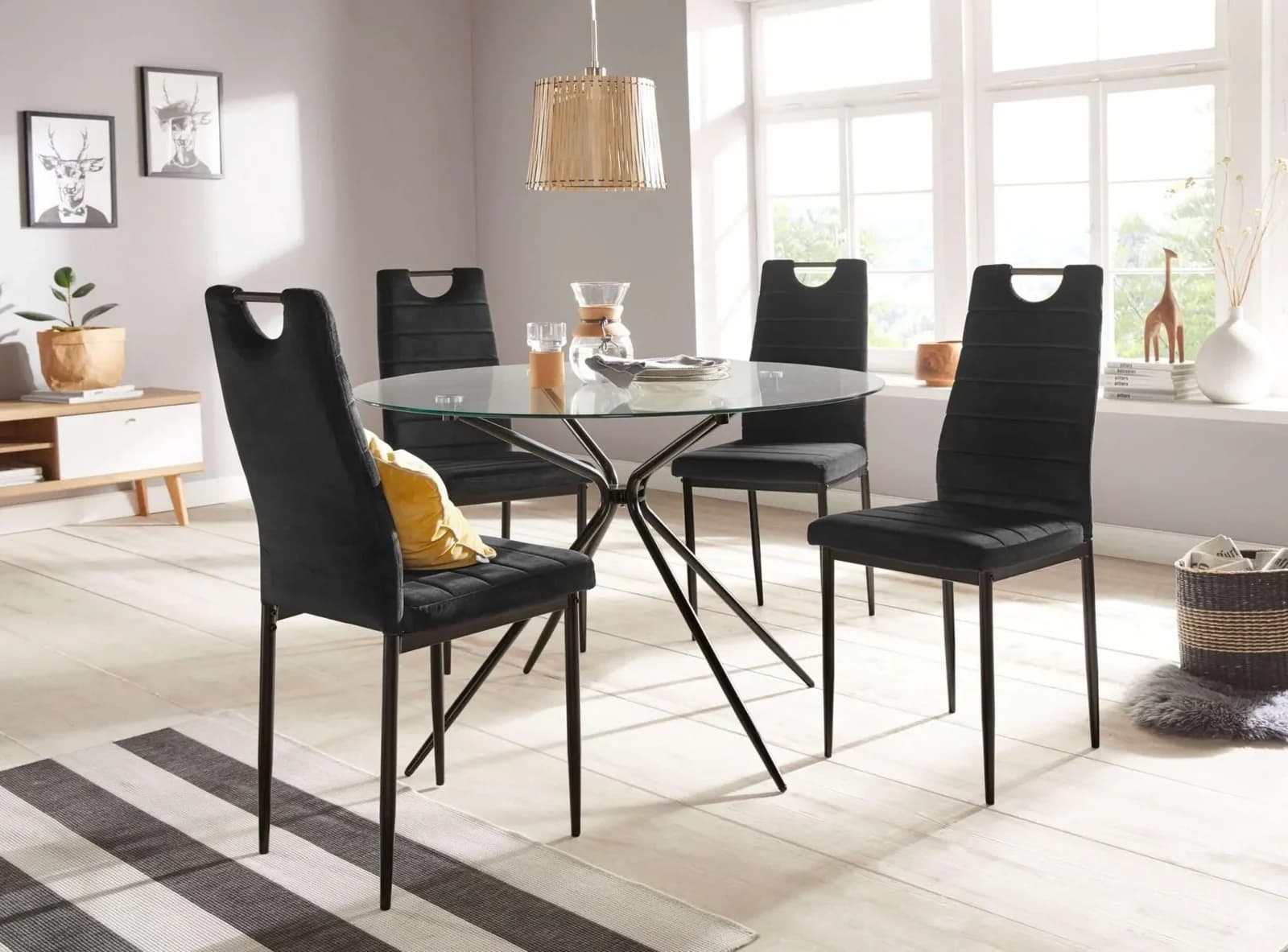 INOSIGN Essgruppe Silvi-Mandy Schwarz Glas Metall 4 Stühle
