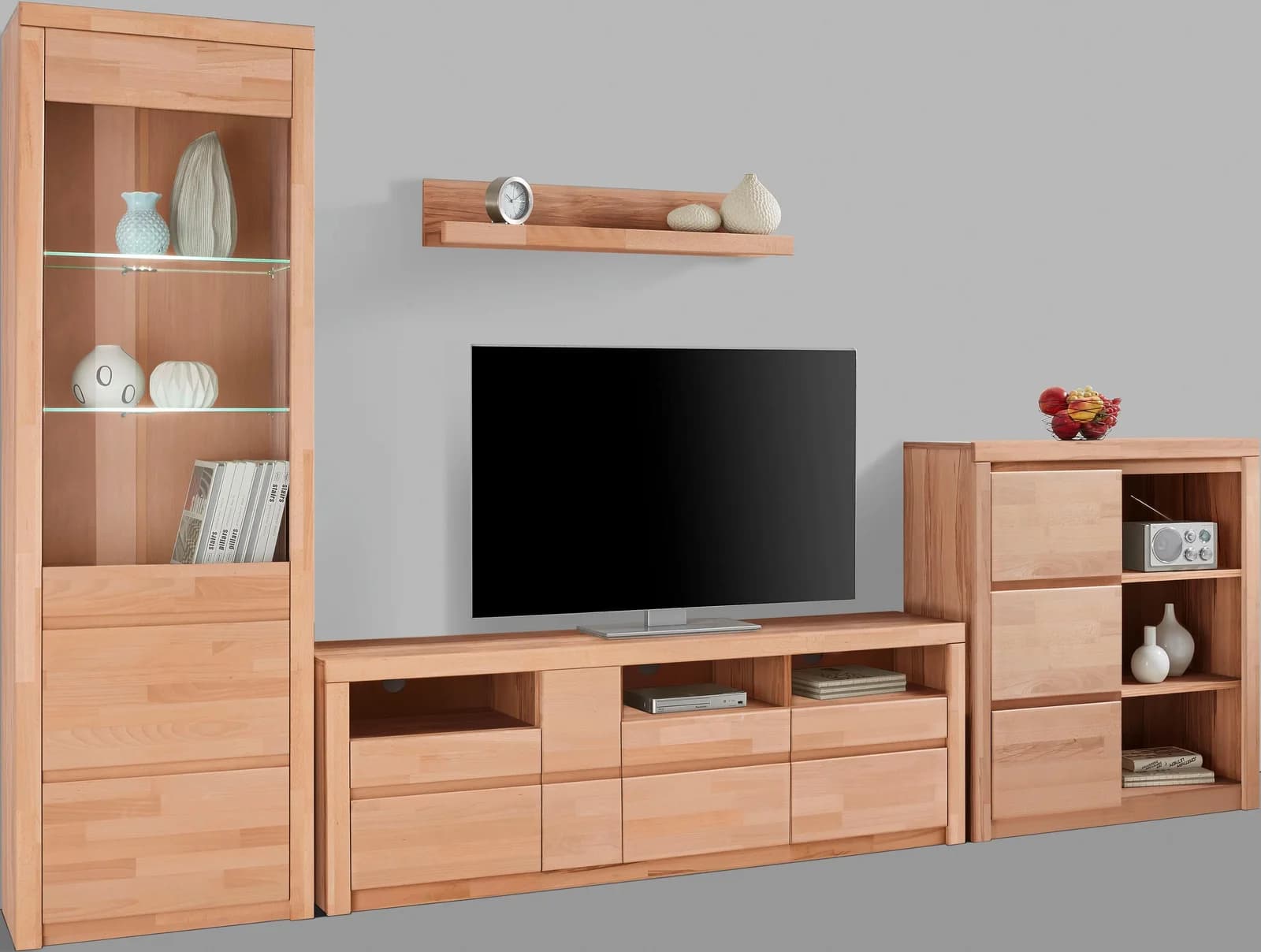OTTO HOME Wohnwand Silkeborg Beige Kernbuche Teilmassiv Set