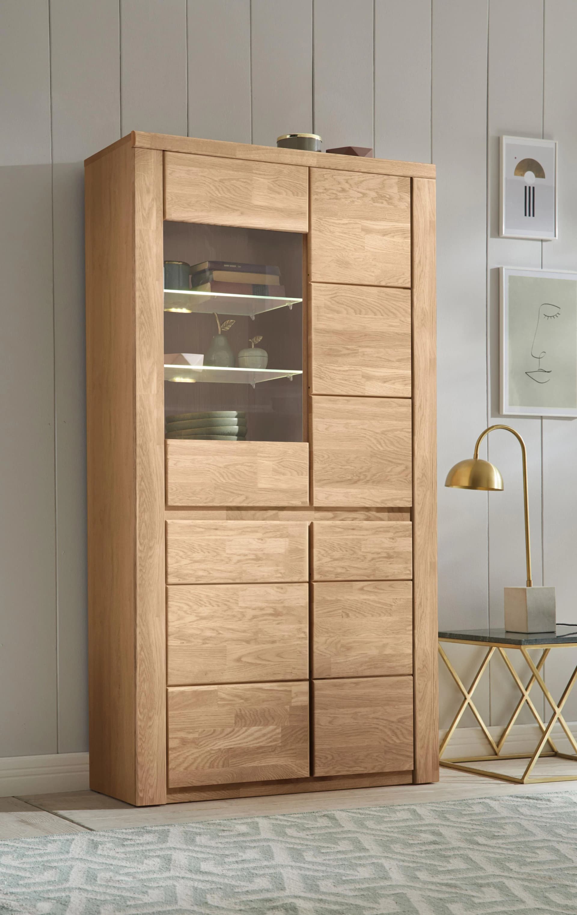 OTTO HOME Vitrine Burani Eiche teilmassiv grifflose Optik