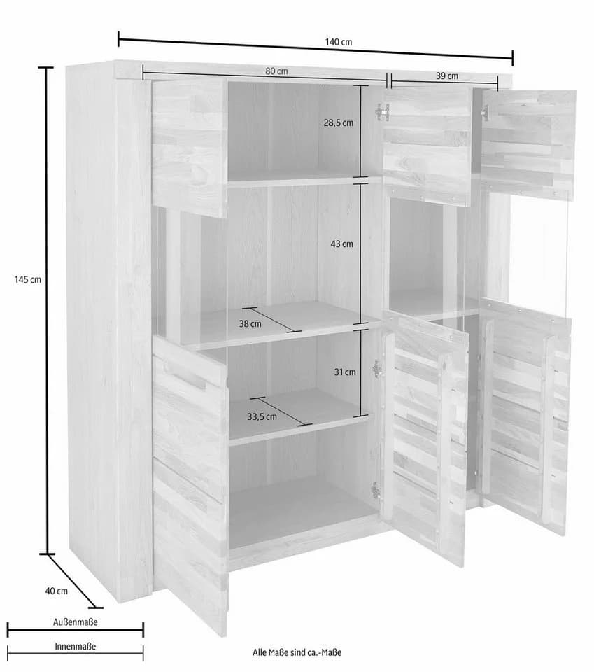 OTTO HOME Highboard Kolding Beige 3 Glastüren Massivholz Front - Bild 4