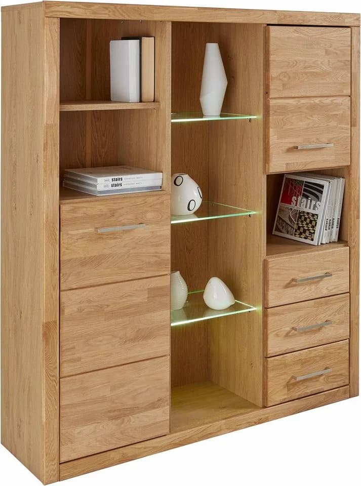 OTTO HOME Highboard Ribe Eiche Massivholz Fronten 12 Fächer