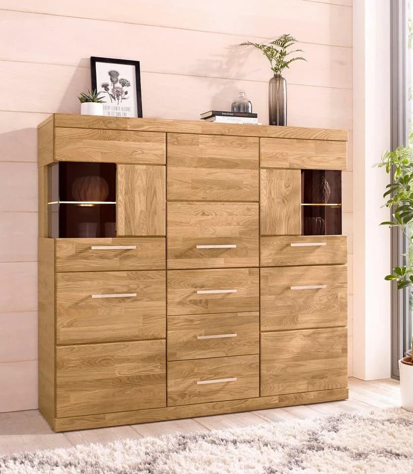 OTTO HOME Highboard Ribe Eiche Massivholz Fronten 5 Türen 3 Schubladen - Bild 2
