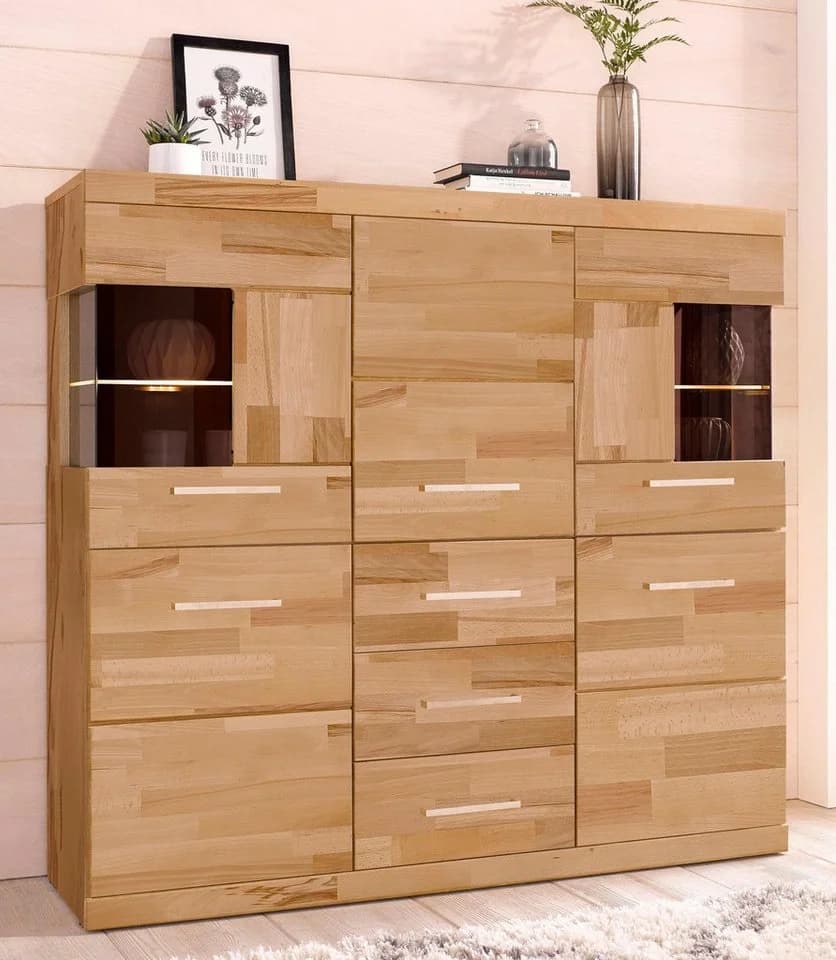 OTTO HOME Highboard Ribe Massivholz Fronten 5 Türen 3 Schubladen Kernbuche - Bild 2