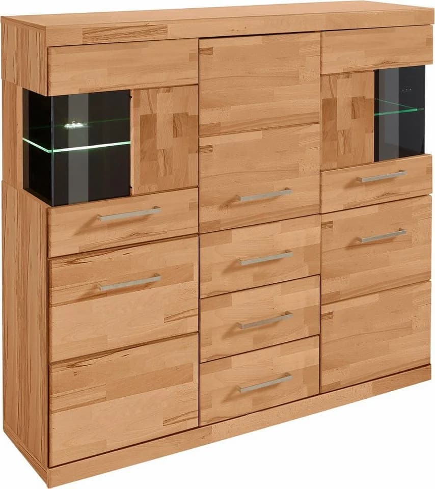 OTTO HOME Highboard Ribe Massivholz Fronten 5 Türen 3 Schubladen Kernbuche - Bild 4