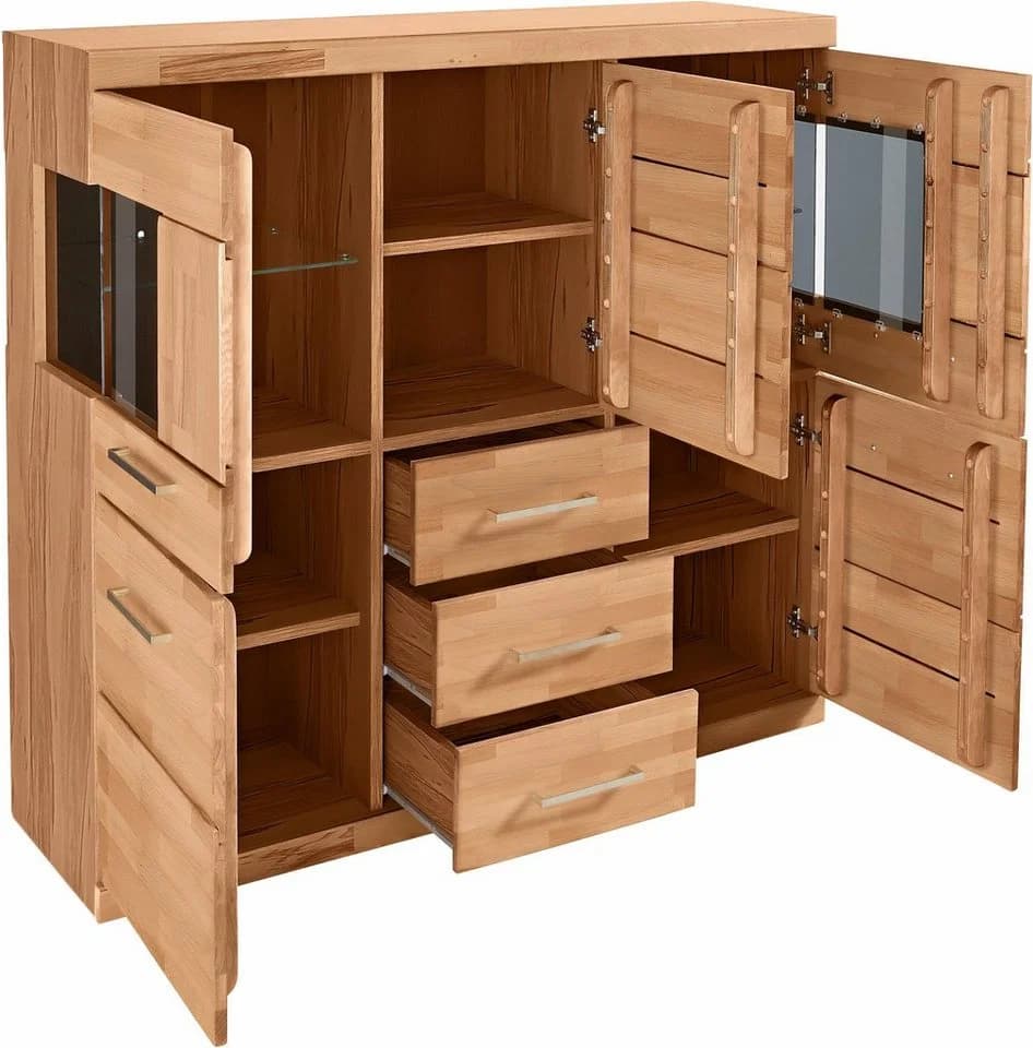OTTO HOME Highboard Ribe Massivholz Fronten 5 Türen 3 Schubladen Kernbuche - Bild 5
