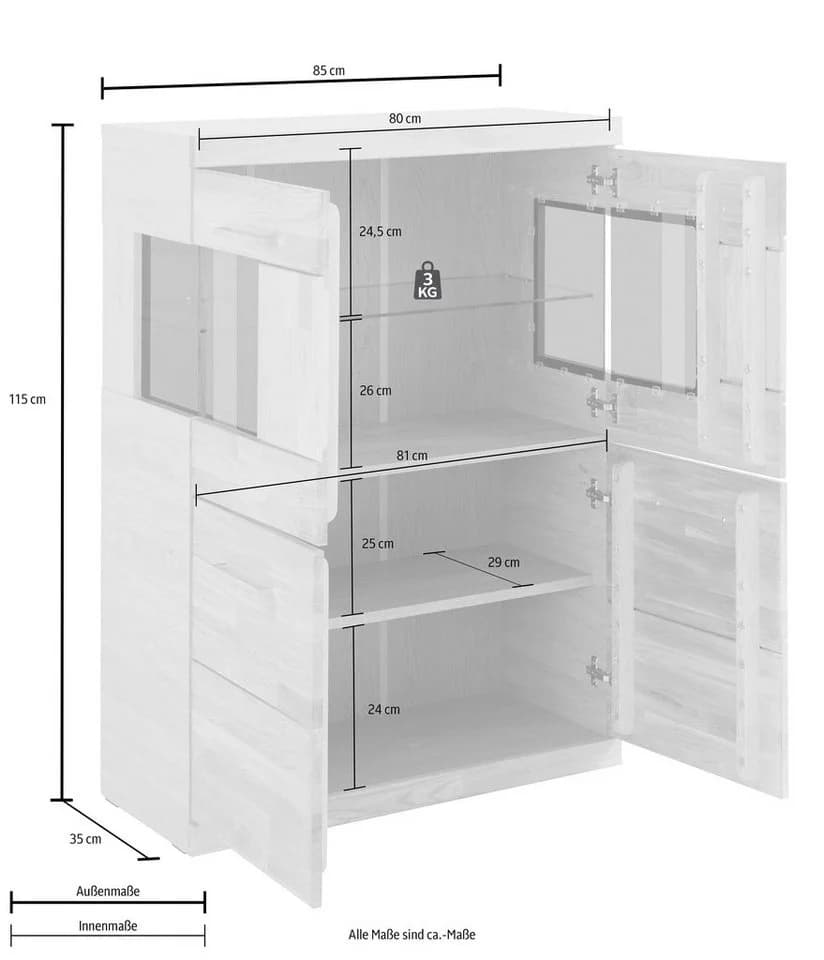 OTTO HOME Highboard Ribe Massivholz Fronten Glaseinsatz - Bild 4