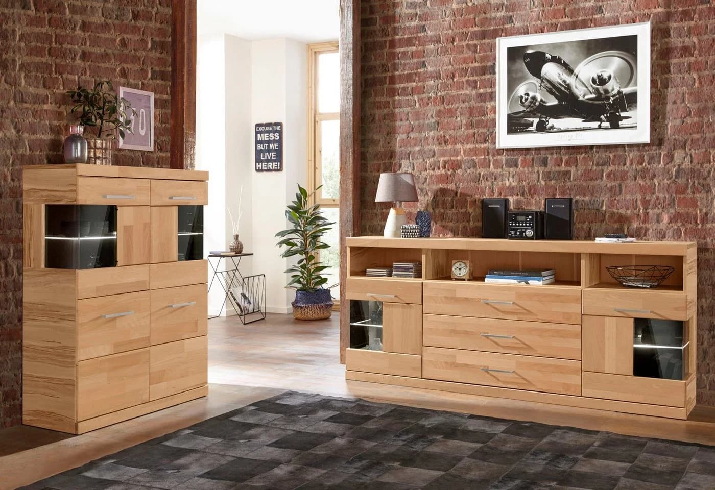 OTTO HOME Highboard Ribe Massivholz Fronten Glaseinsatz - Bild 5