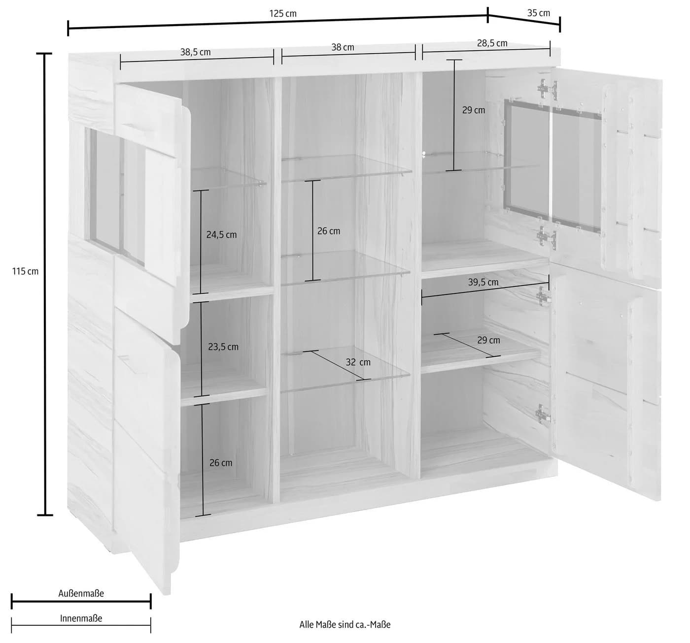 OTTO HOME Highboard Ribe Eiche 125cm mit 12 Fächern - Bild 5