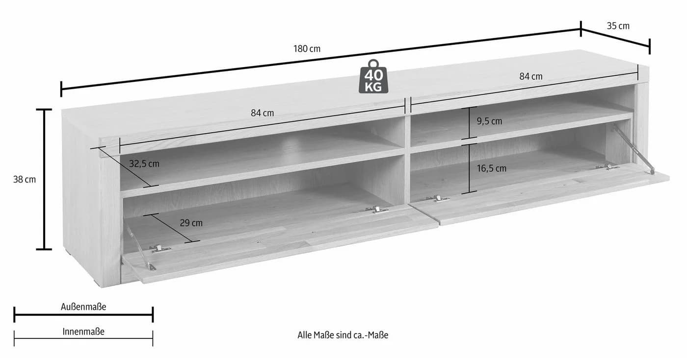 OTTO home Lowboard Ribe 180cm Massivholz Fronten 4 Fächer