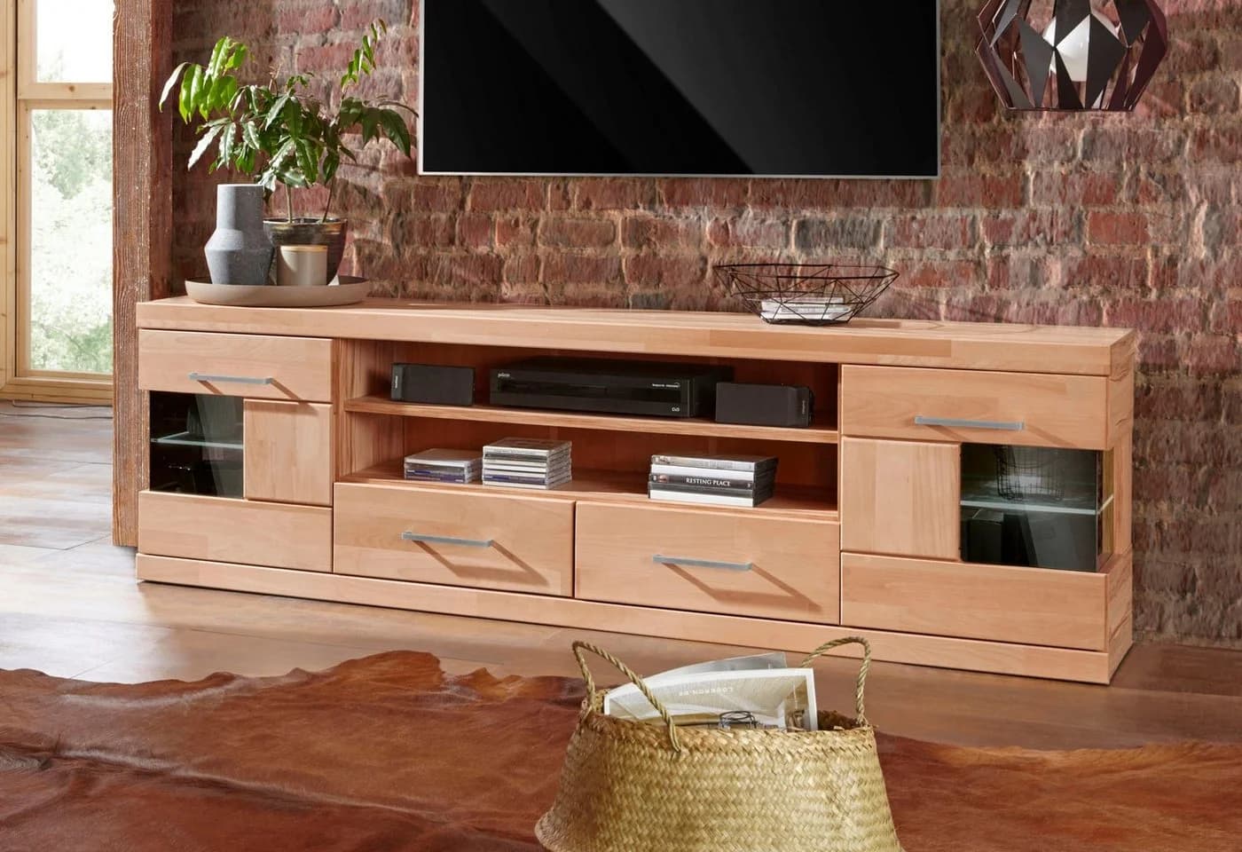 OTTO home Lowboard Ribe Massivholz Fronten 180cm Braun - Bild 2
