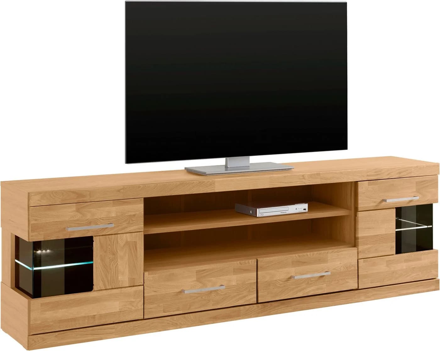 OTTO home Lowboard Ribe Massivholz Fronten 6 Fächer Glaseinsatz