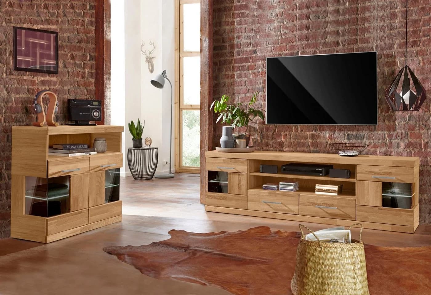 OTTO home Lowboard Ribe Massivholz Fronten 6 Fächer Glaseinsatz - Bild 5