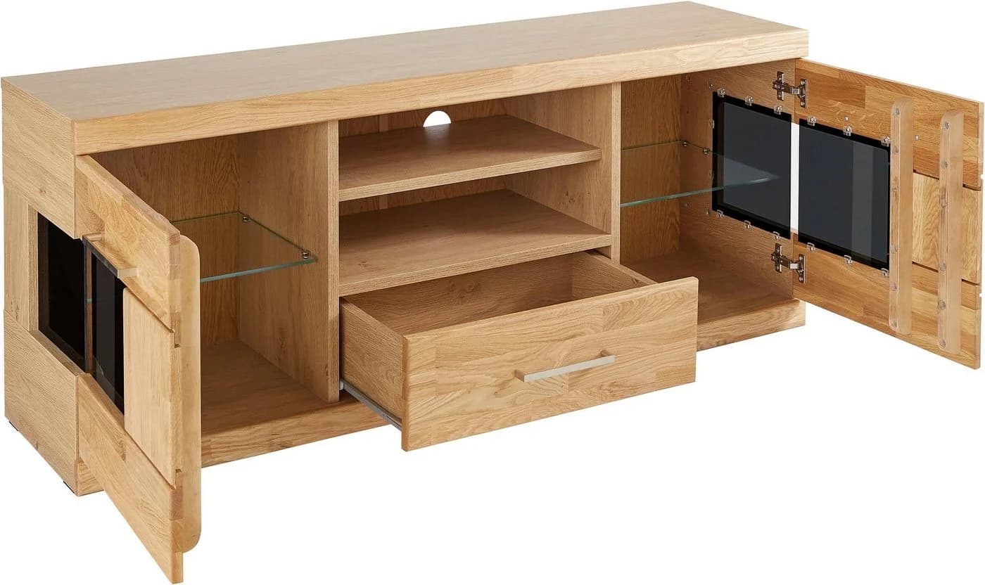 OTTO home Lowboard Ribe 140cm Massivholz Fronten 6 Fächer Glas - Bild 4