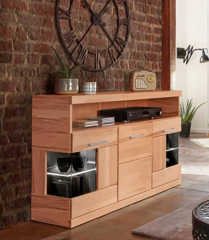 OTTO HOME Sideboard Ribe Massivholz Fronten 2 Türen Glas - Bild 2