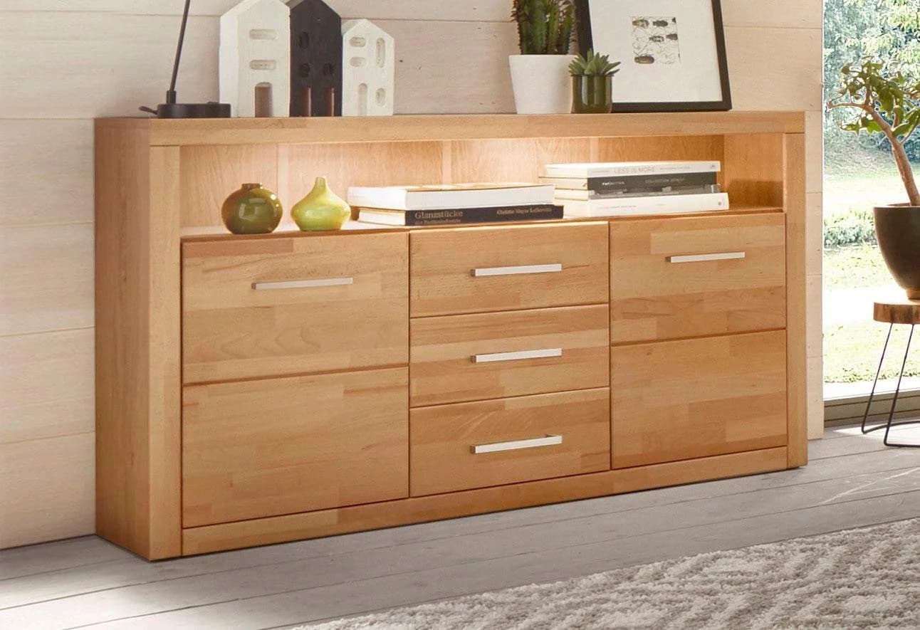 OTTO home Sideboard Ribe Braun Massivholz Fronten