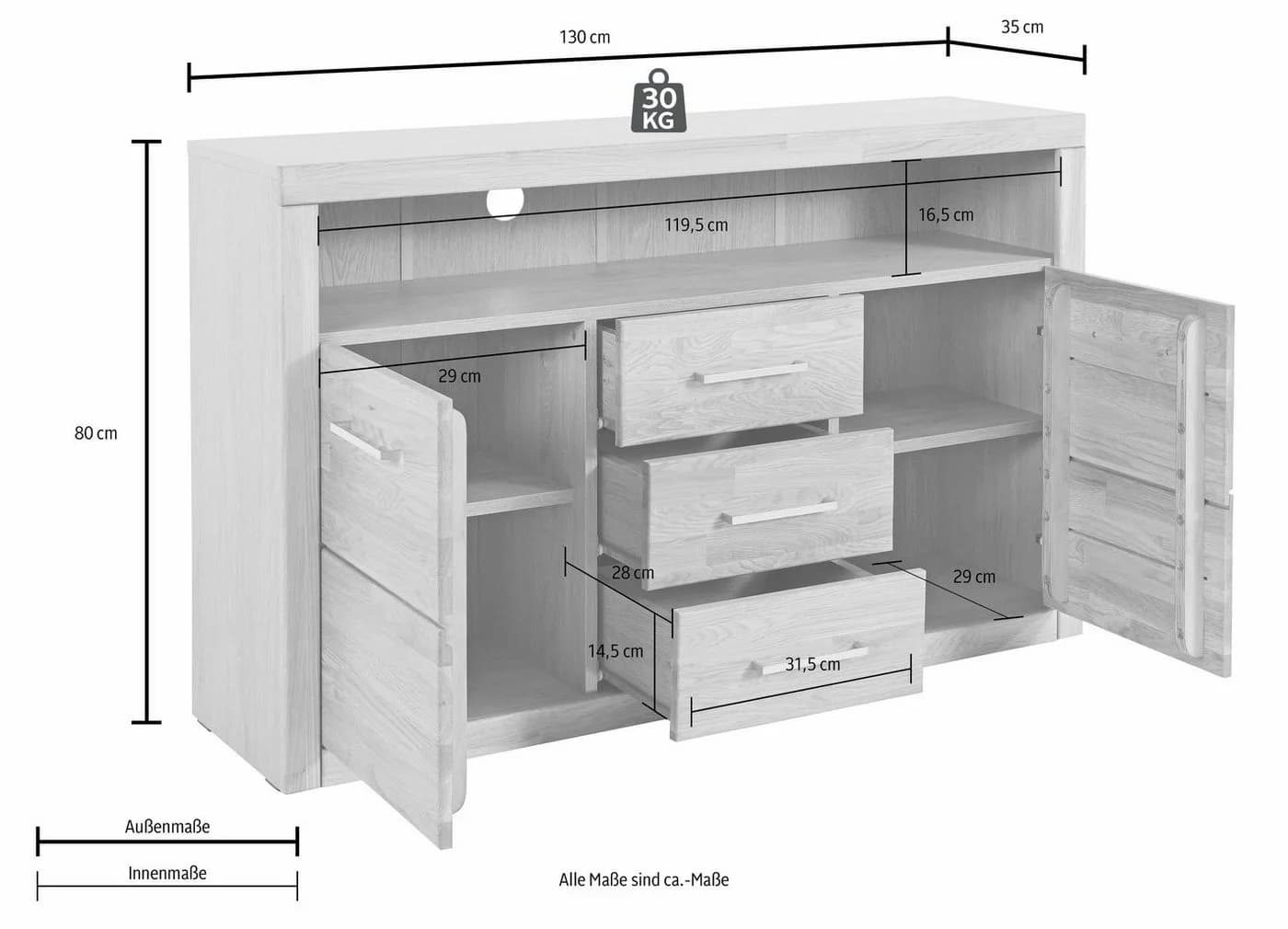 OTTO home Sideboard Ribe Braun Massivholz Fronten - Bild 5