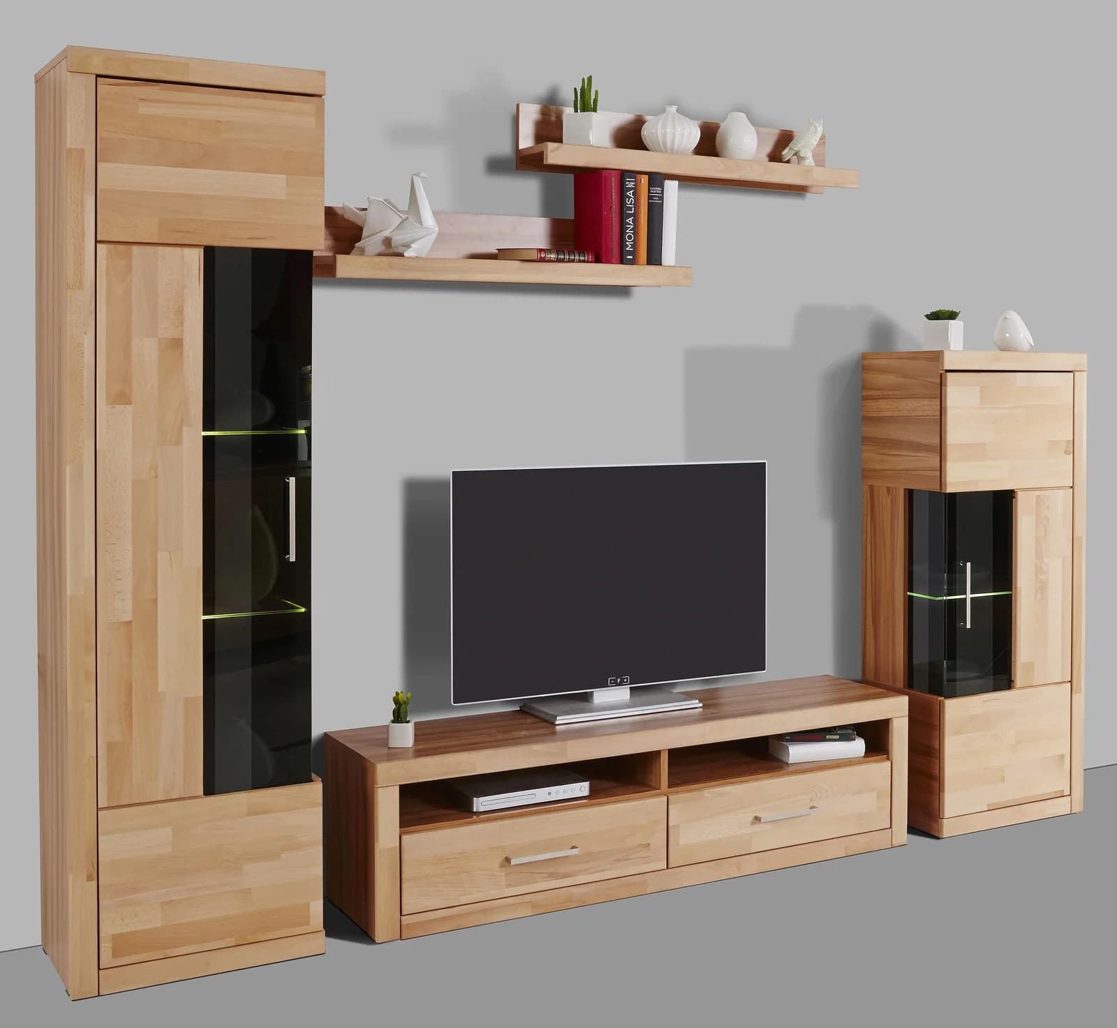 OTTO HOME Ribe Wohnwand Set 5-tlg. Kernbuche Beige Glas
