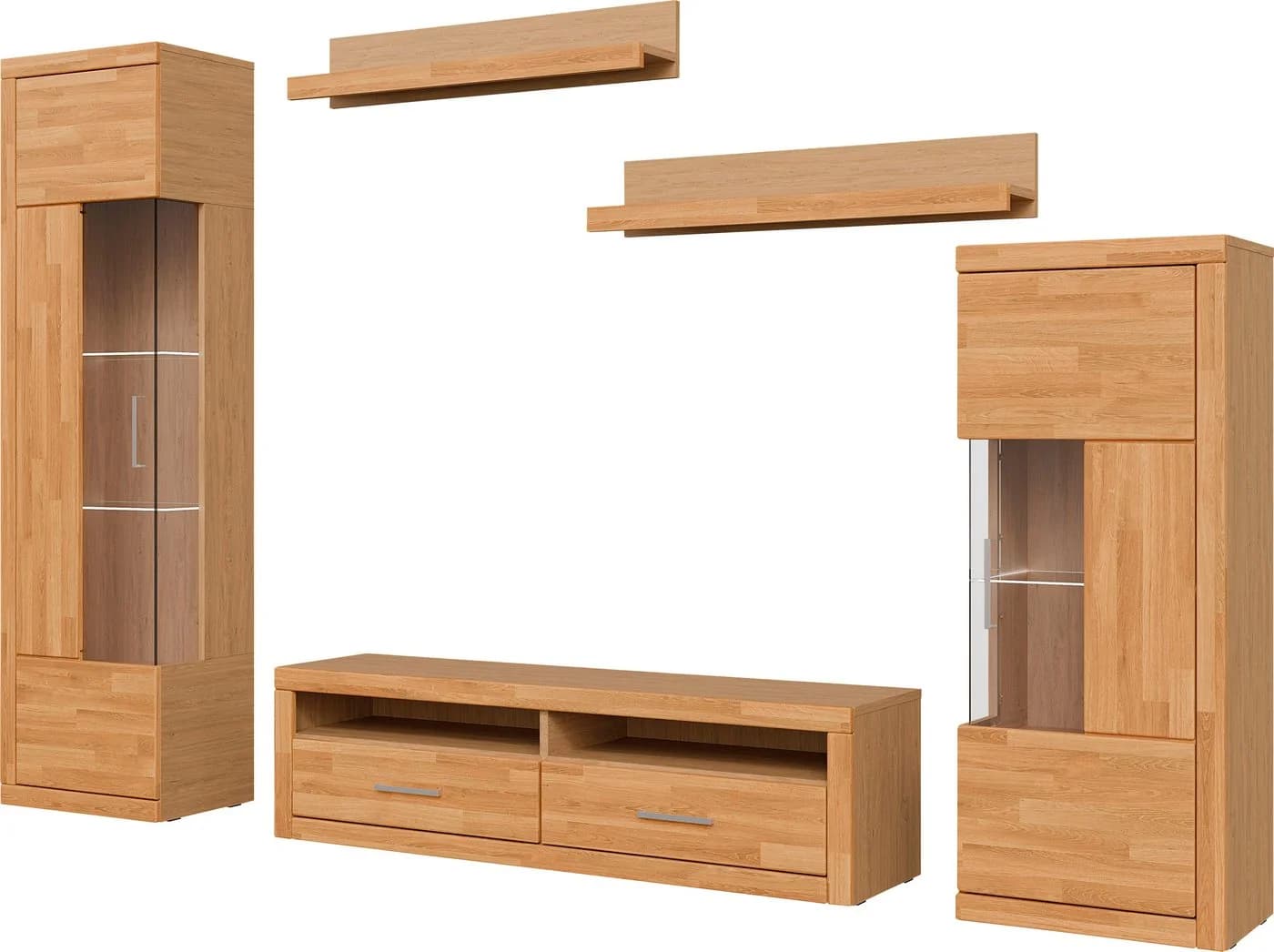 OTTO HOME Ribe Wohnwand Set 5-tlg. Eiche teilmassiv mit Glas - Bild 2