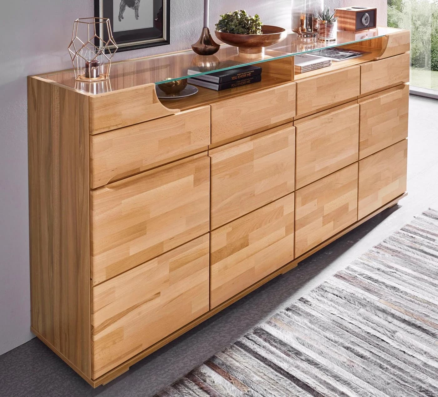 OTTO HOME Sideboard Vetro 200cm Kernbuche Glas 4 Türen 4 Schubladen - Bild 2