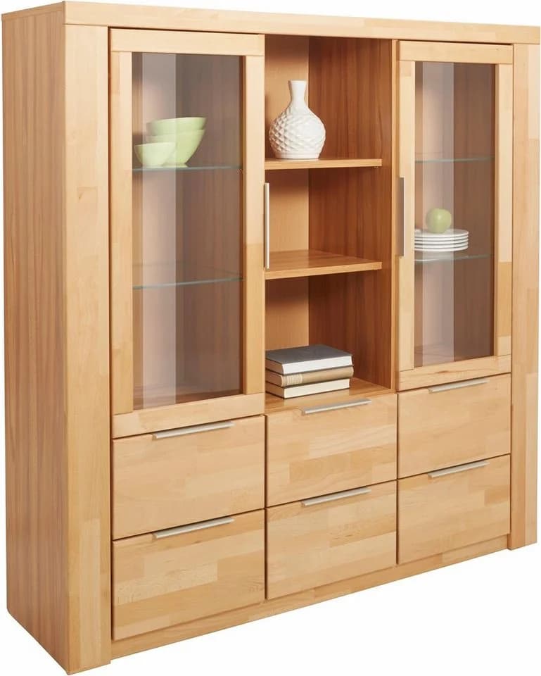 OTTO HOME Highboard Zara Kernbuche teilmassiv mit Glaseinsatz - Bild 3