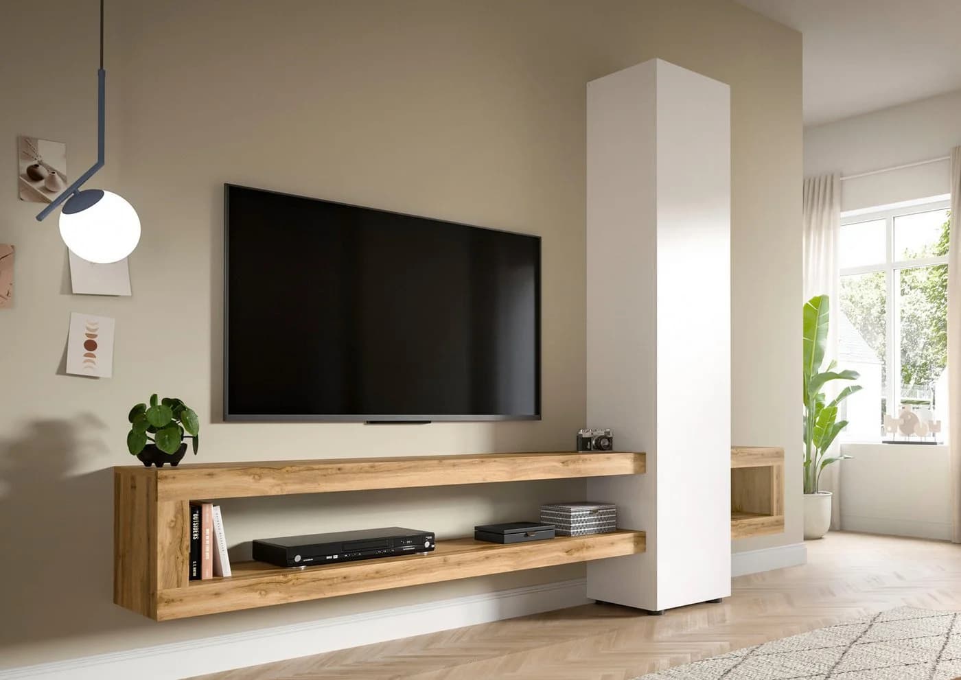 Home Affaire Wohnwand Zolder Weiß Eiche Melamin Push-to-Open TV-Wand - Bild 2