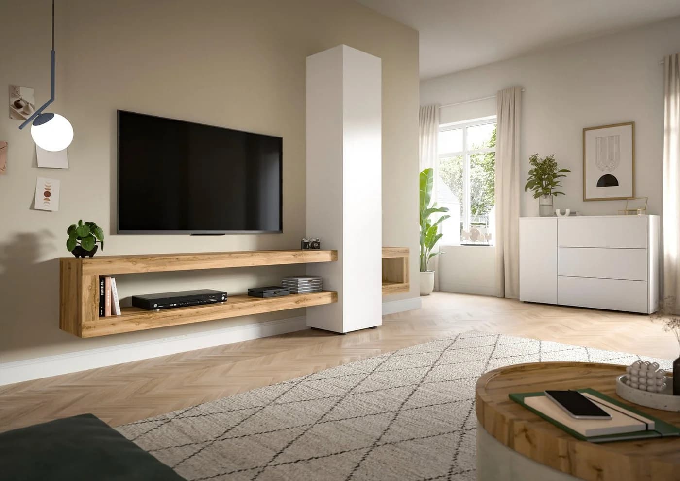 Home Affaire Wohnwand Zolder Weiß Eiche Melamin Push-to-Open TV-Wand - Bild 5