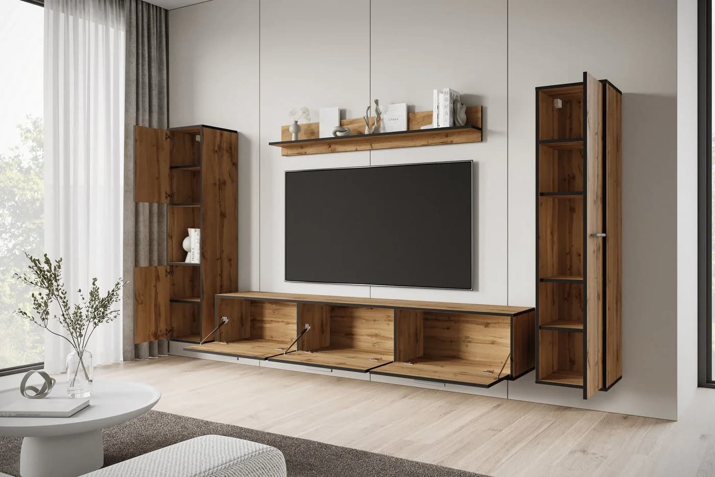 HOME AFFAIRE Wohnwand BOGOTA XL Beige Schwarz Wechselbarer Türanschlag - Bild 5