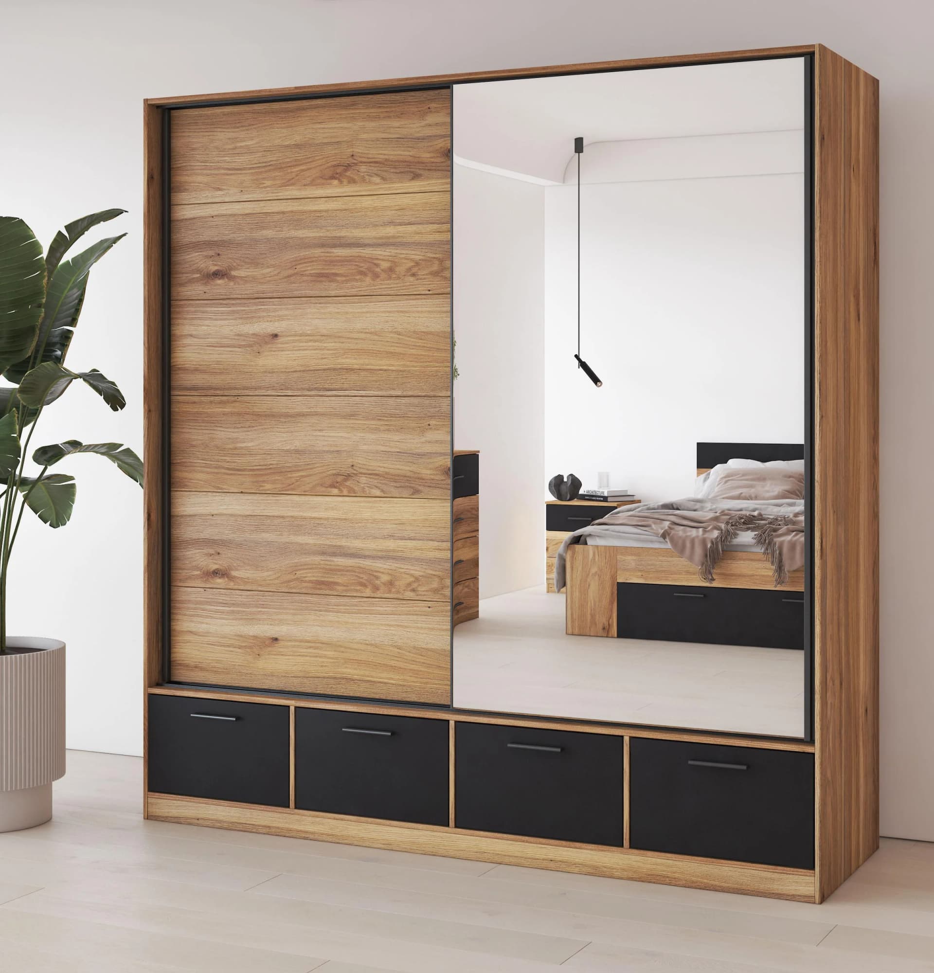HOME AFFAIRE Schwebetürenschrank Faweza 200cm mit Spiegeltür