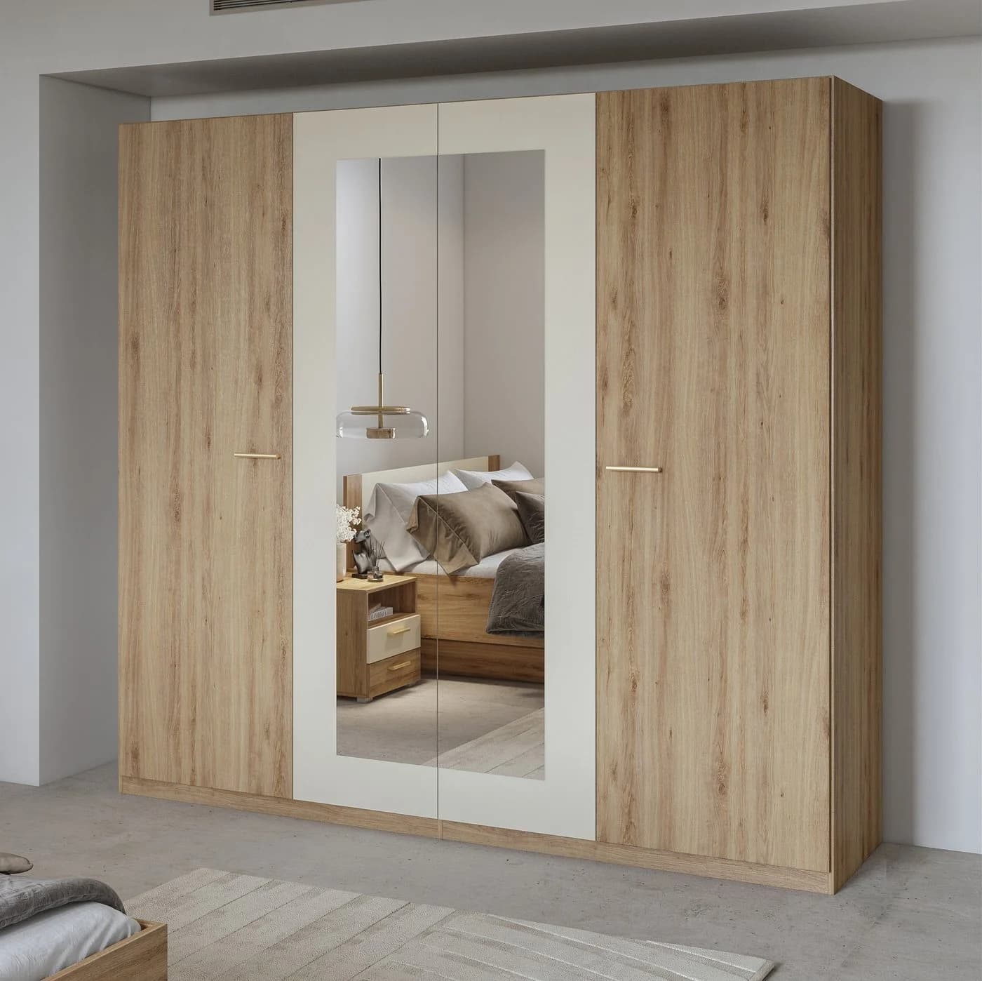 Drehtürenschrank HOME AFFAIRE Bitry Wäscheschrank Spiegeltür Beige Wildeiche - Bild 2