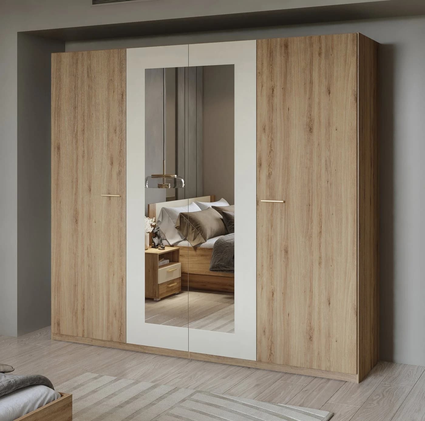 Drehtürenschrank HOME AFFAIRE Bitry Wäscheschrank Spiegeltür Beige Wildeiche - Bild 5