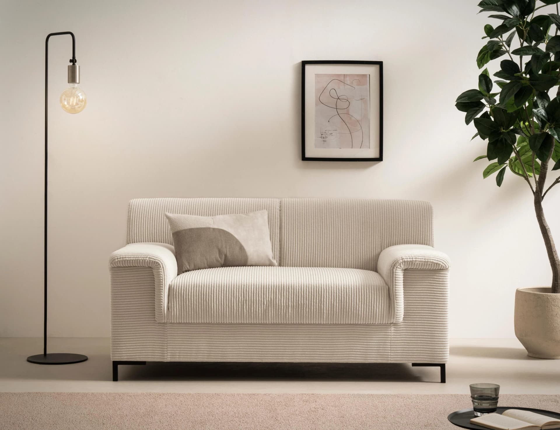 Home Affaire Jamie 2 1,5-Sitzer Sofa Beige Cord Modern