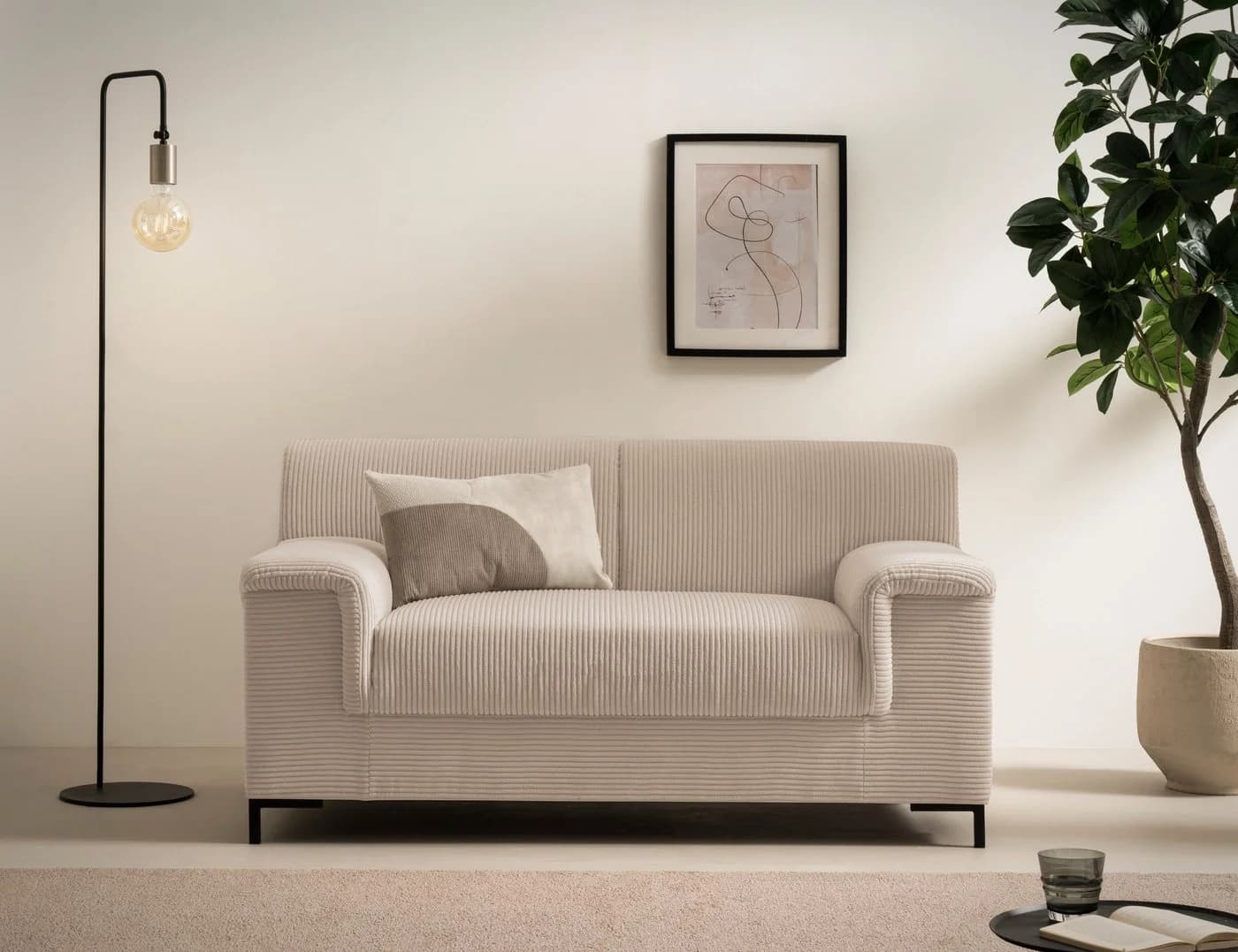 HOME AFFAIRE Jamie 2 Sofa 1,5-Sitzer Taupe Cord Modern - Bild 2