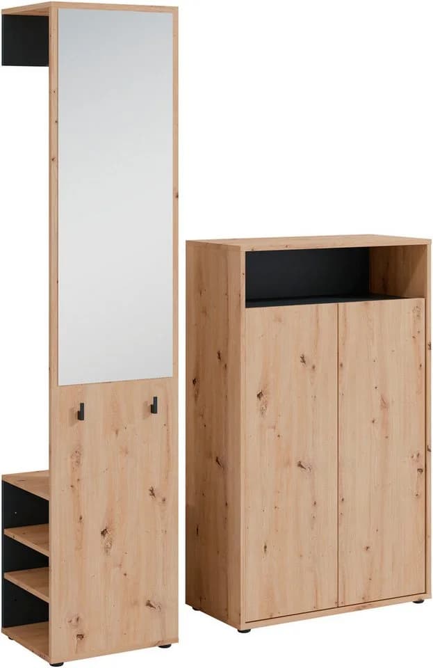 BYLIVING Garderoben-Set Lyon mit Spiegel und Schuhkommode