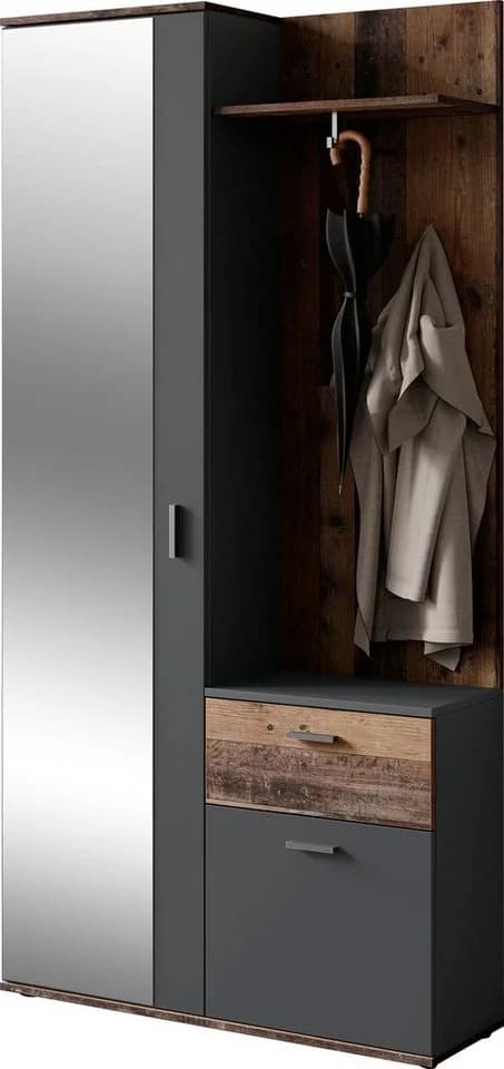 BYLIVING Kompaktgarderobe Jakob Braun Anthrazit mit Spiegel - Bild 2