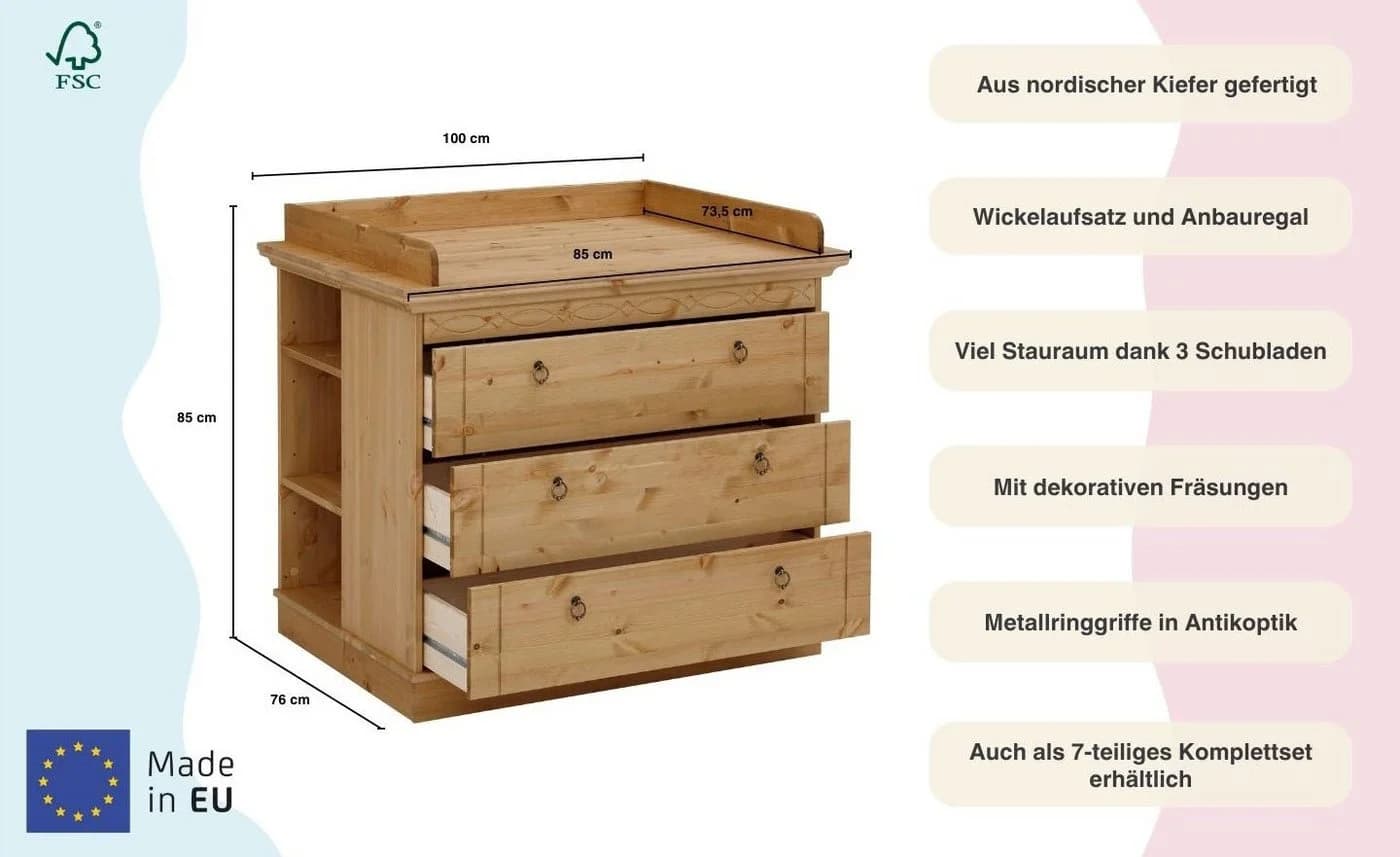 OTTO HOME Wickelkommode Indra Landhausstil Massivholz Kiefer - Bild 3