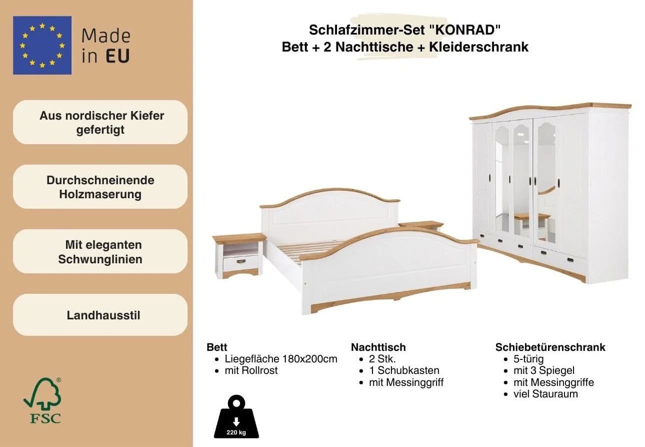 OTTO HOME Konrad Schlafzimmer-Set 4-tlg. Weiß/Gelb Massivholz - Bild 3