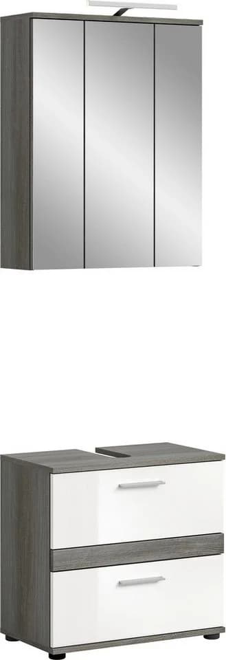 WELLTIME Badmöbel-Set Lucca mit LED-Spiegelschrank Weiß/Silber - Bild 2