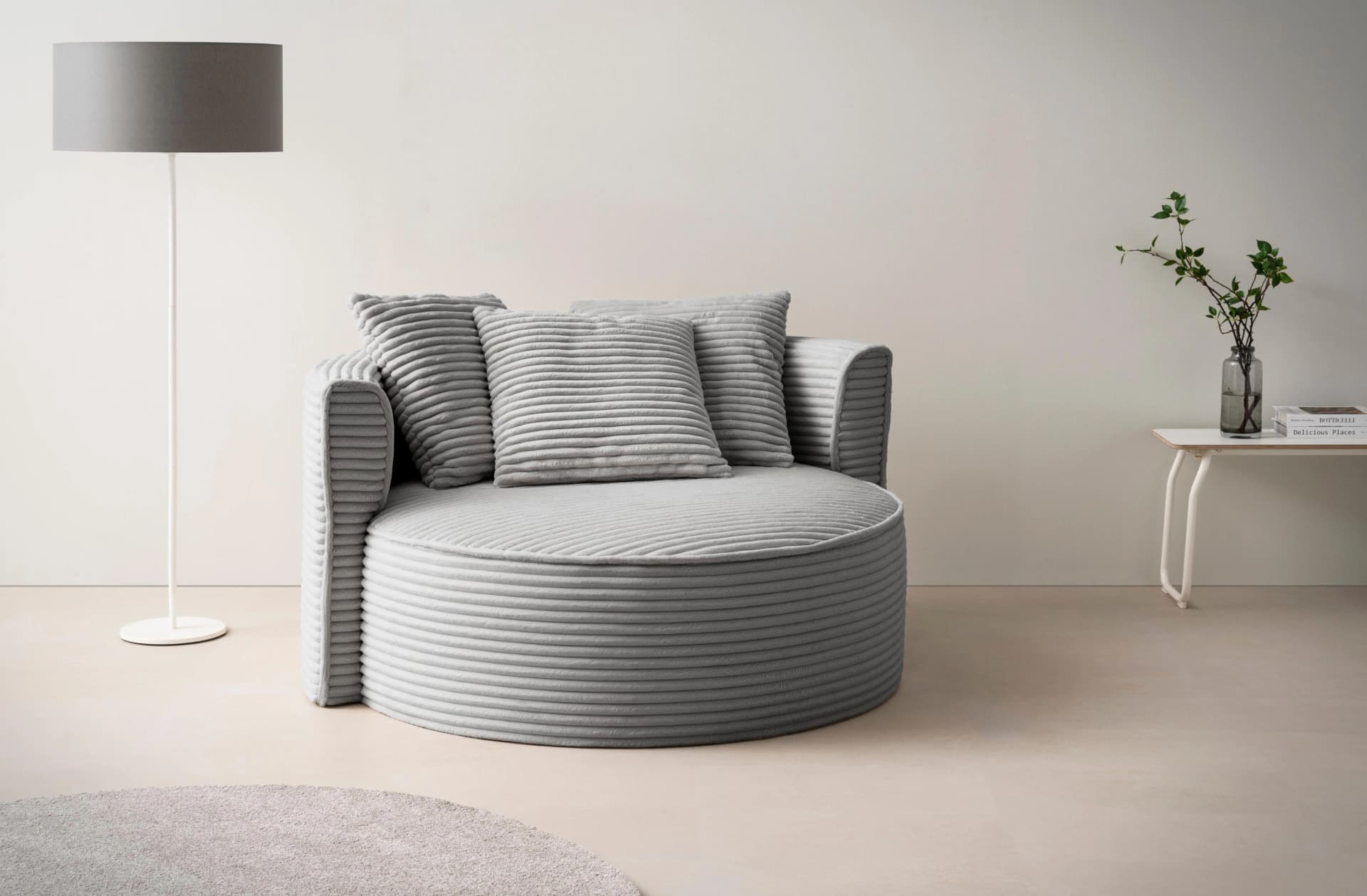 LeGer Home XXL-Sessel Isalie Hellgrau Cord mit 3 Kissen