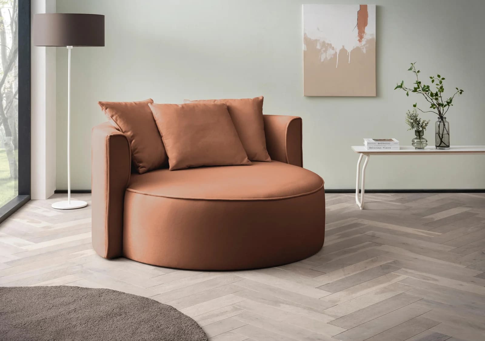 LeGer Home XXL-Sessel Isalie Rostfarben mit 3 Kissen