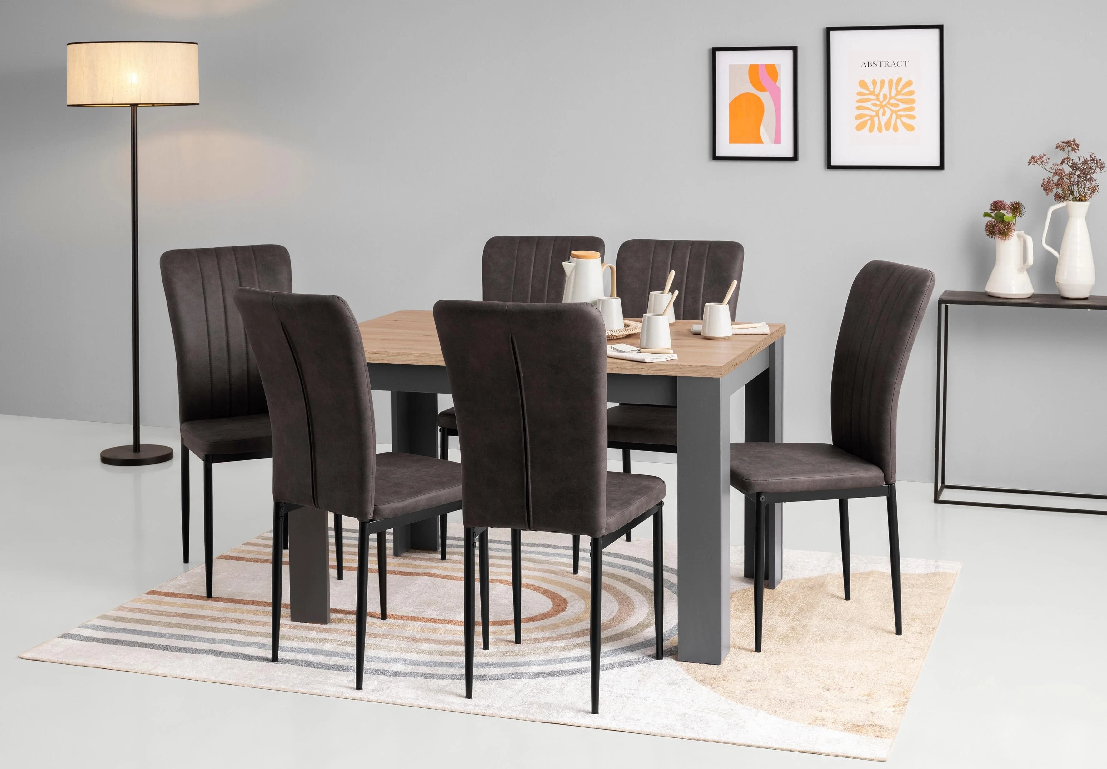 HOME AFFAIRE Essgruppe Bergamo 7-tlg. Grau Schwarz Ausziehbar
