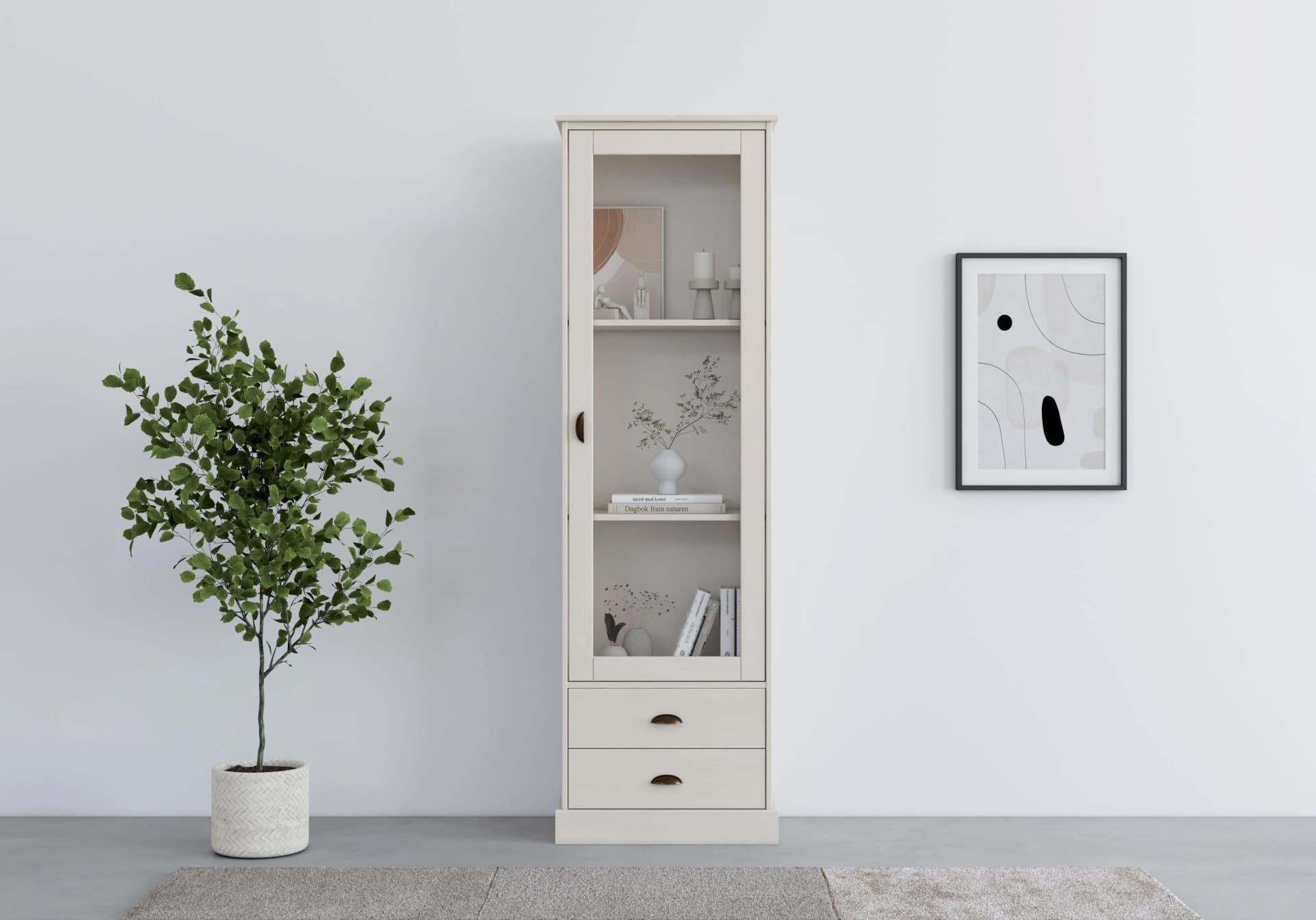 OTTO HOME Vitrine Schröder Weiß mit Schiebetür und Schubladen