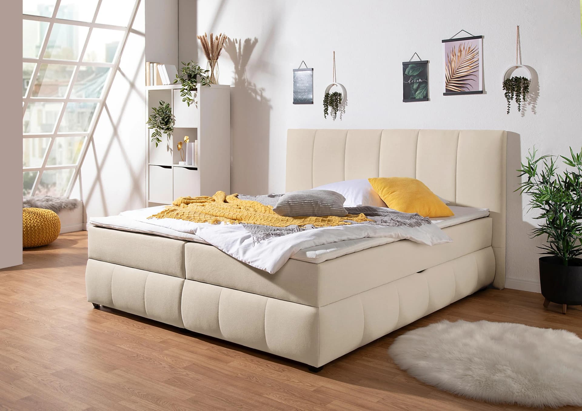 OTTO HOME Hartley Boxbett Beige mit Bettkasten und Matratzen