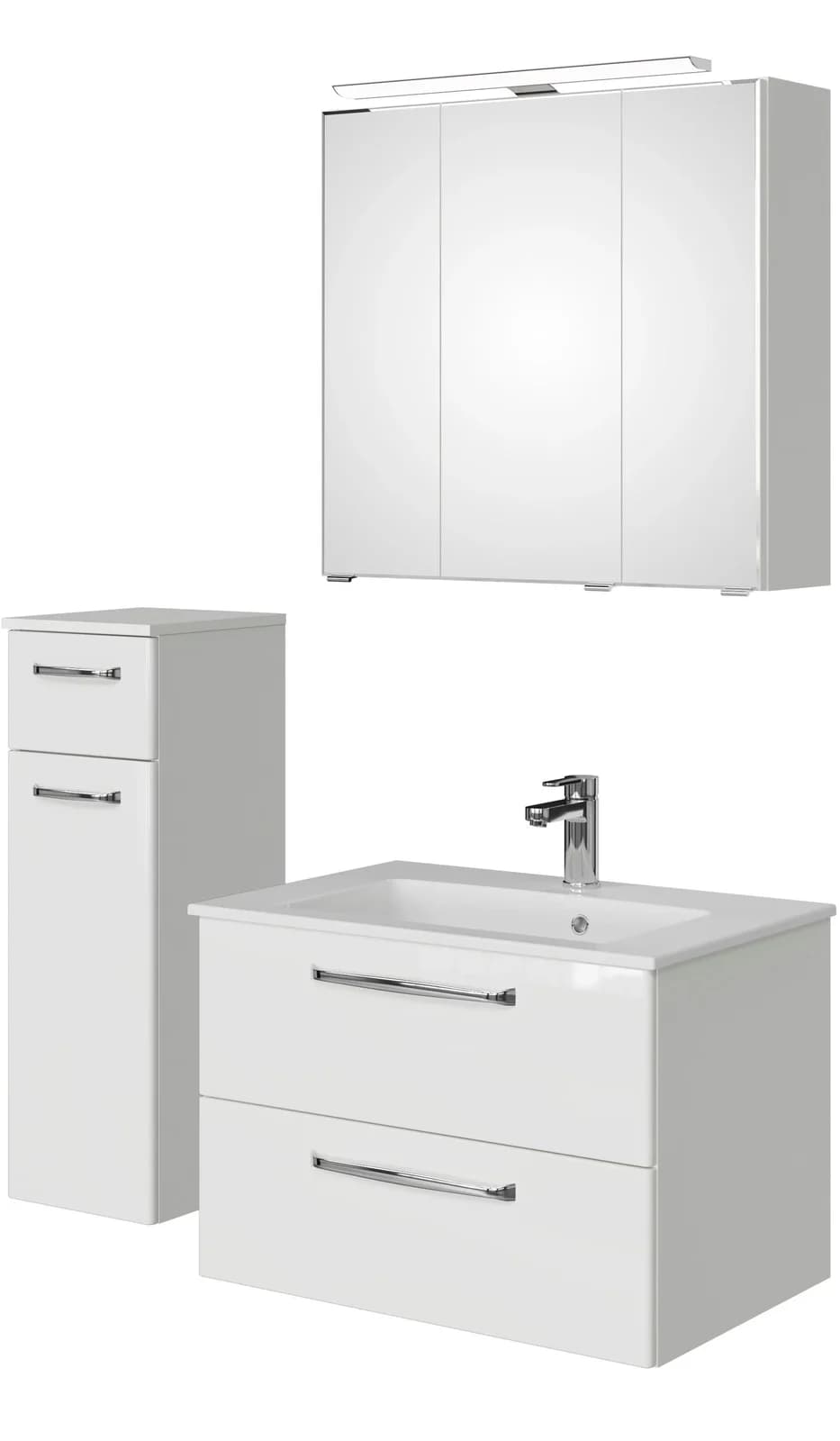Baur Versand Badmöbel-Set Trentino 3-tlg. Mineralmarmorwaschtisch LED-Spiegelschrank Weiß Hochglanz