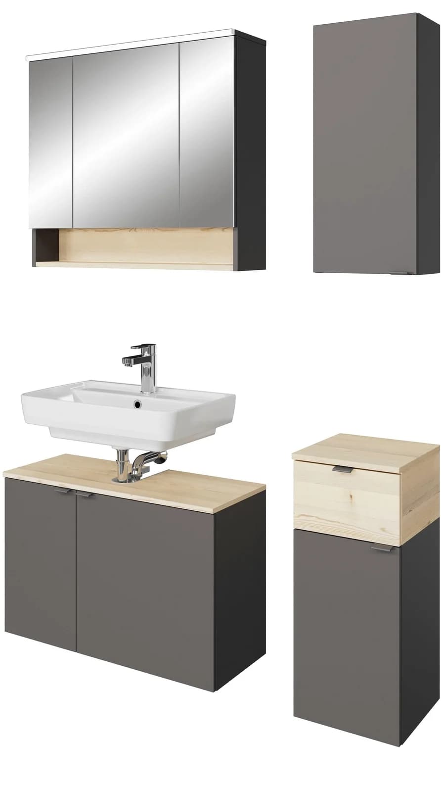 Badmöbel-Set SAPHIR "Quickset 394" Grau Quarzgrau Matt