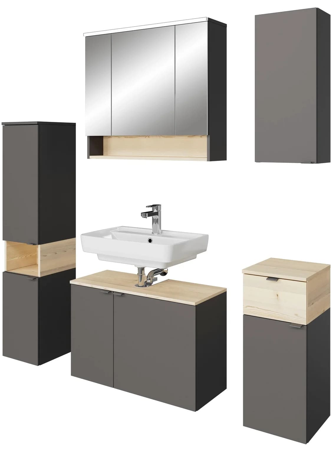 Badmöbel-Set SAPHIR Quickset 394 Grau LED Spiegelschrank