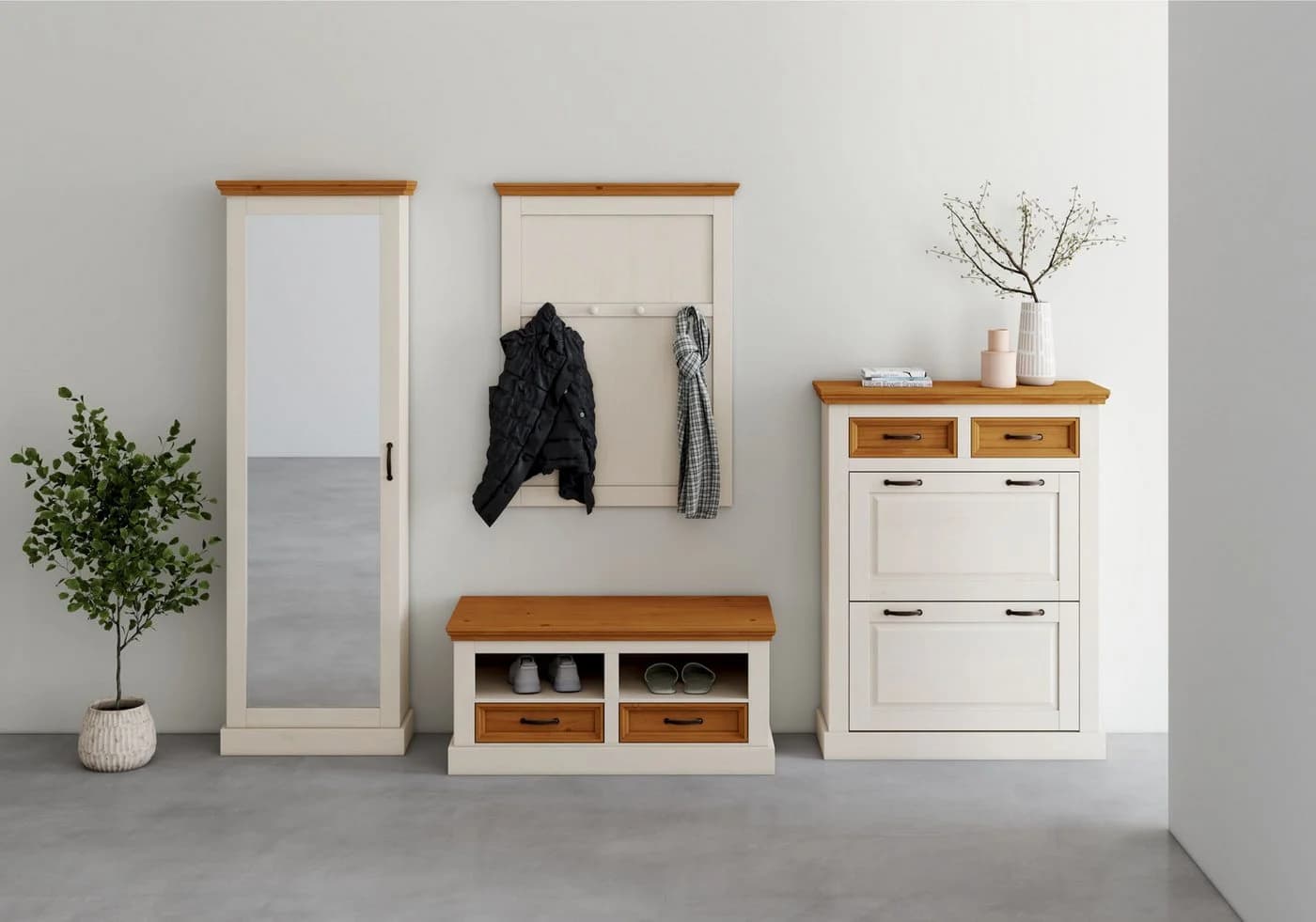 OTTO HOME Schuhschrank Selma Weiß Massivholz Spiegel